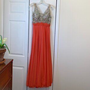 V-Neckline Prom Dress (Orange, Size 1/2)
